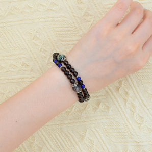 Tea crystal lapis lazuli double ring gemstone bracelet