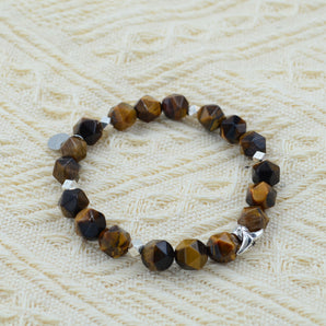 Yellow tiger eye stone men and women silver bracelet