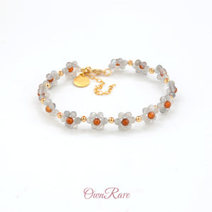 Moonstone Orange Garnet Handmade Flower Bracelets