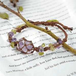Raw Gems Purple Crystal Bracelet, Macrame Knotted Bracelet, Adjustable Bracelet 🔮 - ownrare