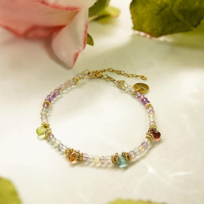 Girl Pastel Gemstones Bracelet,18K Gold Accessory,Fluorite Crystal Bracelet✨ - ownrare